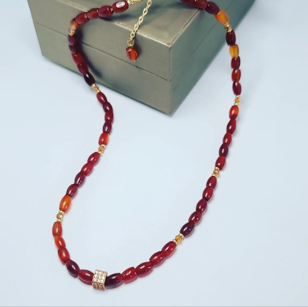 Red Agate Zirconia charm necklace